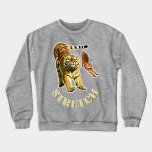 Stretch exercise by a tiger and a cat - gold text Crewneck Sweatshirt